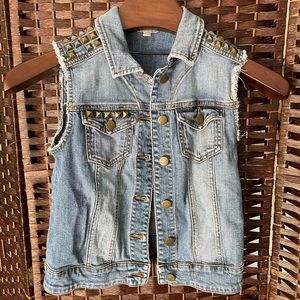 Rubbish Distressed Denim Vest with Bronze Studs - Size Womens X-Small